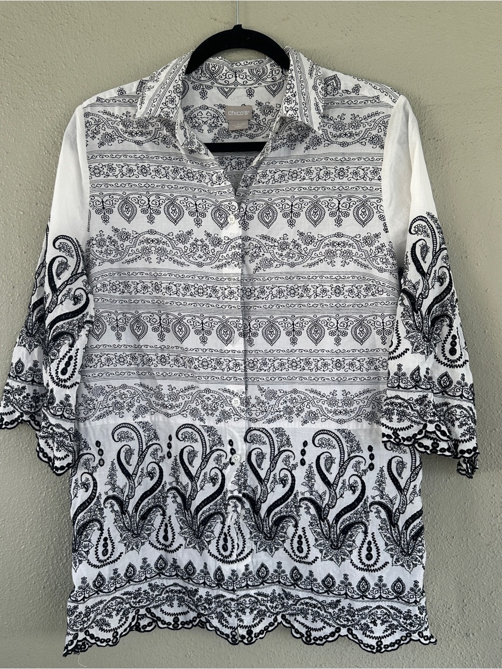 Chico's White and Black Paisley Button-Front Camisole Top